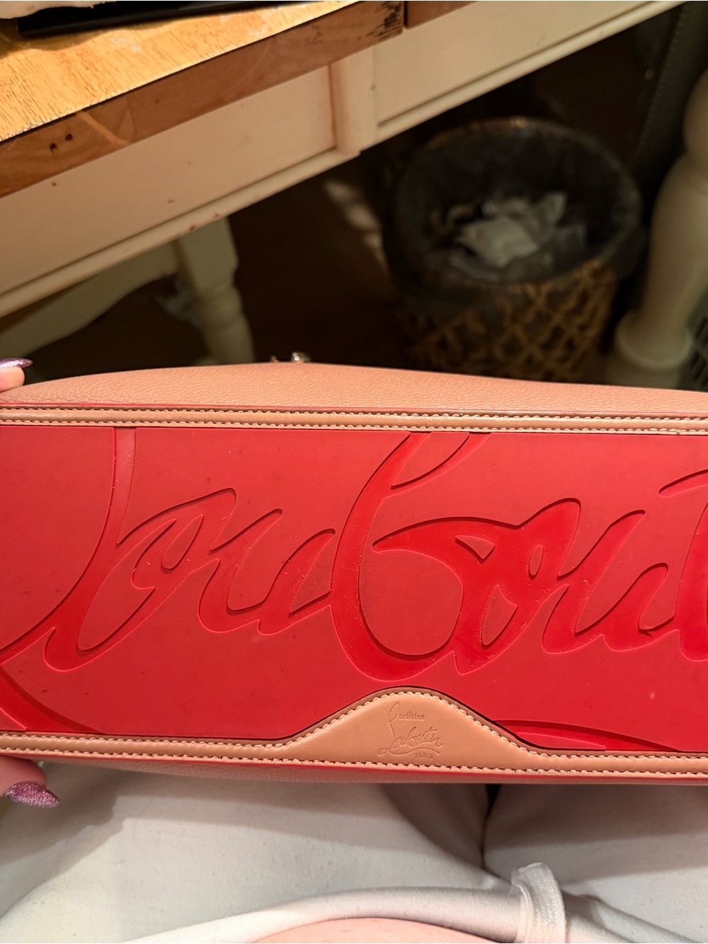 Christian Louboutin Brown Stud-Trim Leather Tote with Red Base - Picture 9 of 10